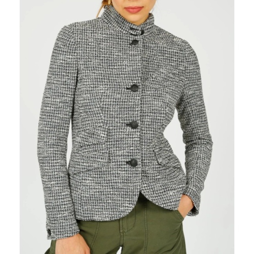 Rag & Bone Slade Blazer Tweed Boucle Black Mandarin Collar Jacket Size 14 Fall